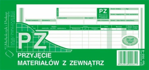 PZ 1/3 A4 PRZYJĘCIE MATERIAŁÓW Z ZEWNĄTRZ 352-8 80K/S M&P
