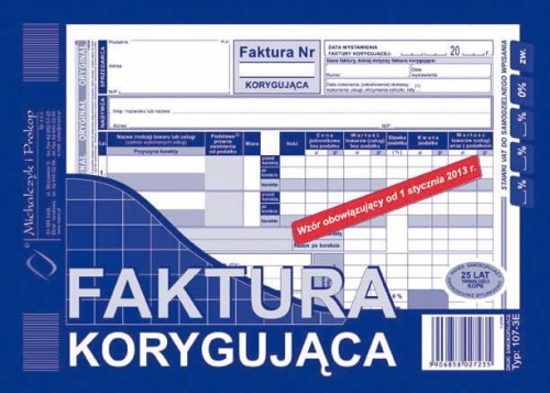 FAKTURA KORYGUJĄCA A5 107-3E M&P O+K