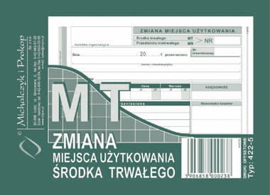 MT ZMIANA MIEJSCA UŻYTKOWANIA ŚRODKA TRWAŁEGO 422-5 M&P 