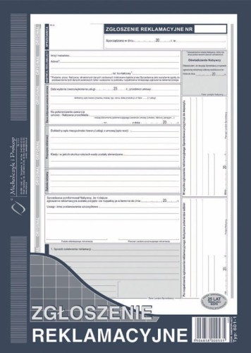 ZGLOSZENIE REKLAMACYJNE (2 KOPIE) 601-1 40K/S M&P 