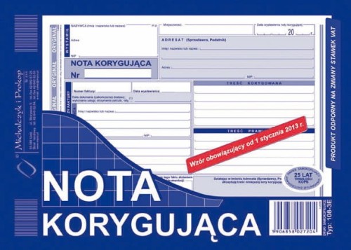 NOTA KORYGUJĄCA A5 VAT 108-3E M&P