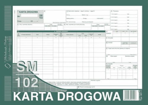 KARTA DROGOWA SAMOCHÓD CIĘŻAROWY A4 801-1 SM-102 M&P 