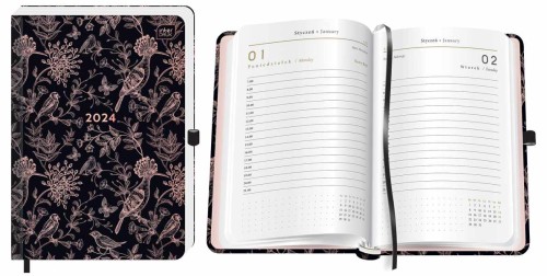 KALENDARZ KSIĄŻKOWY A5 DNS 384 STR. Z GUMKĄ METALLIC BIRDS INTERDRUK