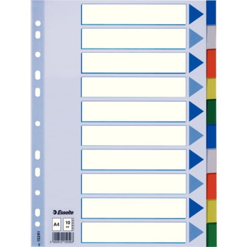 Przekładki A4 plastikowe 10K kolorowe 15261 Esselte