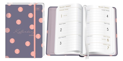 KALENDARZ KSIĄŻKOWY B6 TN2S 192 STR. Z GUMKĄ METALLIC PINK DOTS INTERDRUK