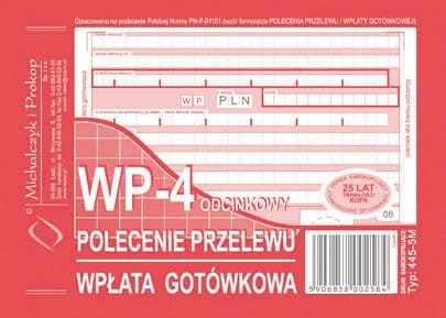 POLECENIE PRZELEWU A6 WPŁATA GOTÓWKOWA WP-4 ODCINKOWY 445-5M M&P