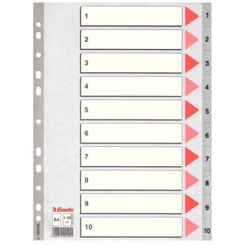 Przekładki A4 plastikowe 1-10 szare 100105 Esselte