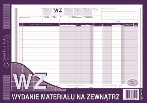 WZ A4 WYDANIE MATERIAŁU NA ZEWNĄTRZ 385-1 M&P 