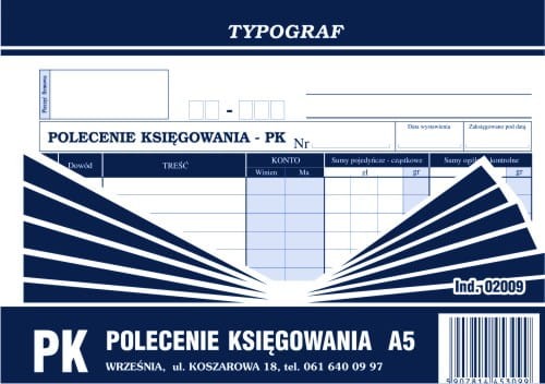 PK POLECENIE KSIĘGOWANIA A5 02009 TYPOGRAF