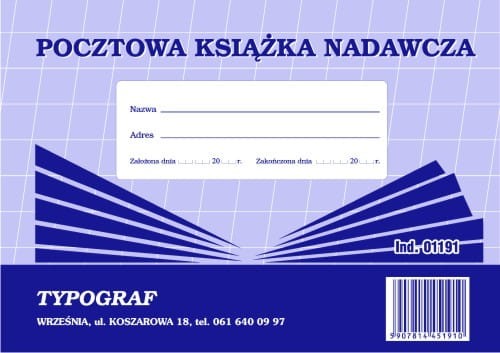 KSIĄŻKA NADAWCZA POCZTOWA A5 01191 SAMOKOPIA TYPOGRAF