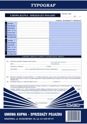 Umowa kupna-sprzedaży pojazdu A4 01169 40K/S TYPOGRAF