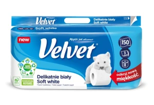 Papier toaletowy biały 8 rolek 3 warstwy Velvet Delikatnie Biały