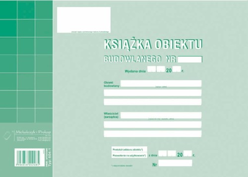 KSIĄŻKA OBIEKTU BUDOWLANEGO A4 64 STRONY 604-1N /OFFSET M&P