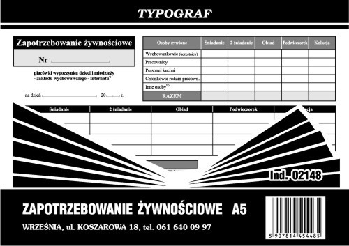 Zapotrzebowanie żywnościowe A5 02148 TYPOGRAF 80K/O