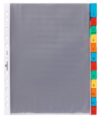 Koszulki z wymiennymi kolorowymi indeksami A4 (12 sztuk) 663319 przezroczyste DURABLE