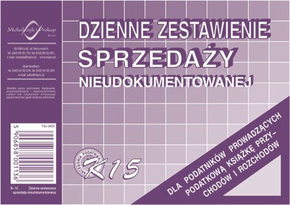 Dzienne zestawienie sprzedaży nieudokumentowanej K15 książka M&P