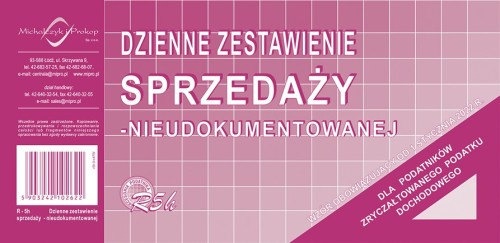 Dzienne zestawienie sprzedaży nieudokumentowanej 1/3 A4 R05-H ryczałt M&P