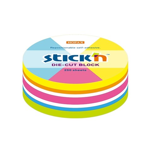 Karteczki samoprzylepne KSZTAŁT KOŁO 250K 5KOL.neon+BIAŁY 21830 STICK"N