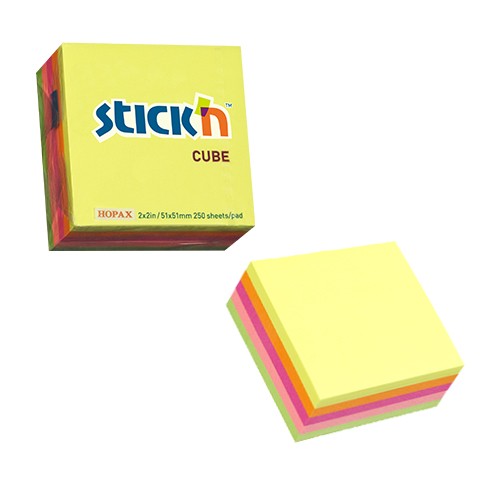 Karteczki samoprzylepne KOSTKA 50X50 neon 250K 5KOL.21203 STICK"N