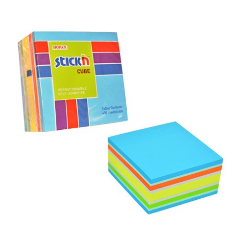 Karteczki samoprzylepne KOSTKA 76X76 neon 400K 21538 5KOL.MIX niebieski/zielony STICK"N