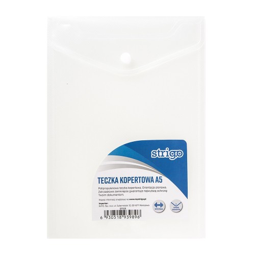 Teczka kopertowa na zatrzask PIONOWA A5 SF008 TRANSPARENTNA STRIGO