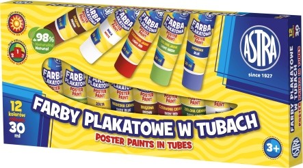 Farby plakatowe w tubie 12 kolorów 30ml 83110901 ASTRA