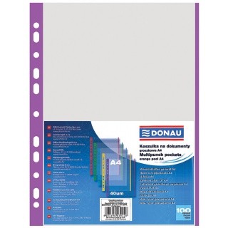 Koszulki A4 100 szt. kolorowy brzeg - fioletowy przezroczyste 40mic 1774100PL-23 DONAU
