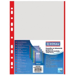 Koszulki A4 100 szt. kolorowy brzeg - czerwony przezroczyste 40mic 1774100PL-04 DONAU