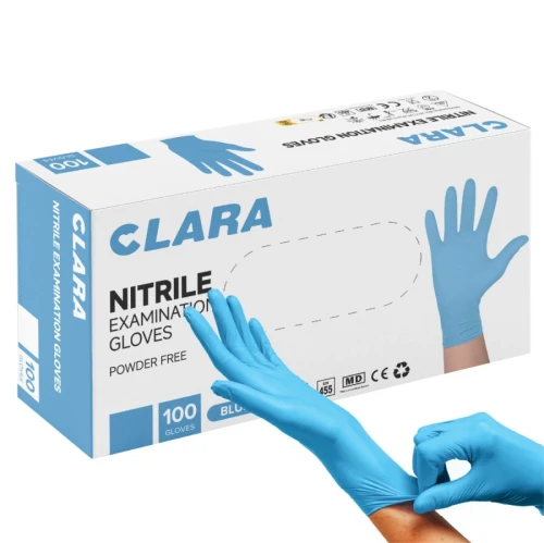 Rękawice nitrylowe bezpudrowe CLARA 100 szt. rozmiar M niebieskie HGK-BHRE999922