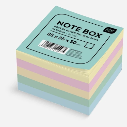 NOTES KOSTKA 85X85X50MM KLEJONA KOLOROWA INTERDRUK kolory pastelowe