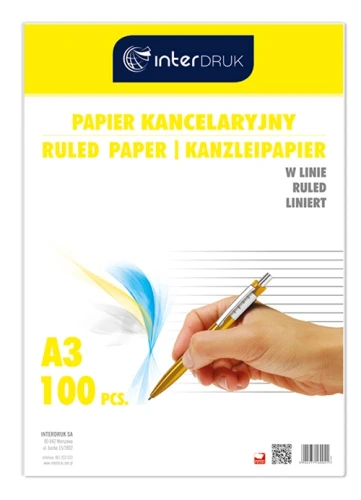 PAPIER KANCELARYJNY A3 LINIA = 100 ark. INTERDRUK