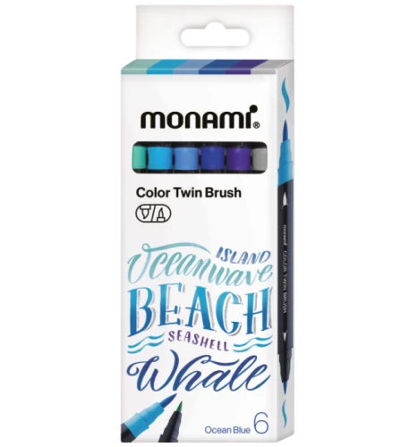 Dwustronne pisaki z końcówkami pędzelkowymi Color Twin Brush 6 kol. OCEAN BLUE MonAmi 170-2782