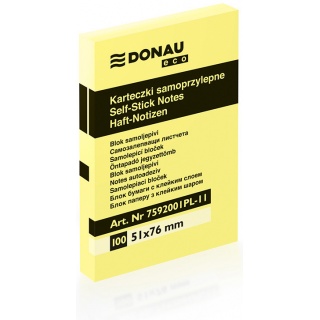 Karteczki samoprzylepne  51X76 żółte DONAU ECO 7592001PL-11