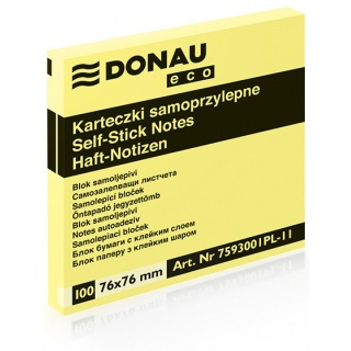 Karteczki samoprzylepne  76X76 żółte DONAU ECO 7593001PL-11