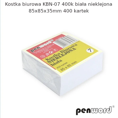 Notes kostka 85x85x35mm nieklejona biała KBN-07 400K PENWORD