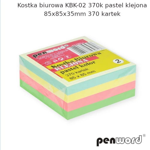 Notes kostka 85x85x35mm klejona pastelowe kolory KBK-02 370K PENWORD