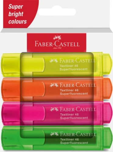 ZAKREŚLACZ KOMPLET 4KOL 1546 SUPER NEON 254644/254640 FABER-CASTELL kartonowe opakowanie