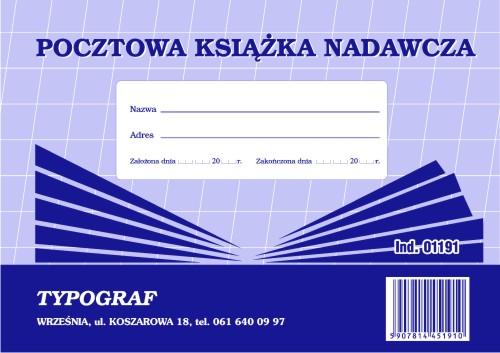 KSIĄŻKA NADAWCZA POCZTOWA A5 80K SAMOKOPIA 01191 TYPOGRAF