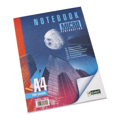 Blok biurowy A4 100 kartek kratka z perforacją 110213 D.RECT