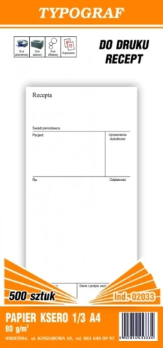 Papier ksero  1/3 A4 80g 500 ark. 210X99