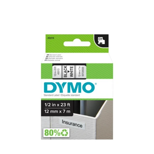 TAŚMA DYMO D1 12MM/7M CZARNA/BIAŁA 45013 S0720530