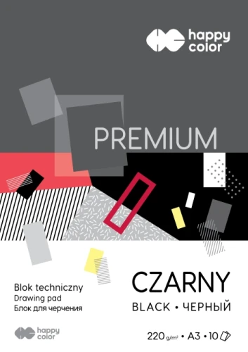 Blok techniczny czarny A3 10k 220g PREMIUM 3722 3040-9 HAPPY COLOR