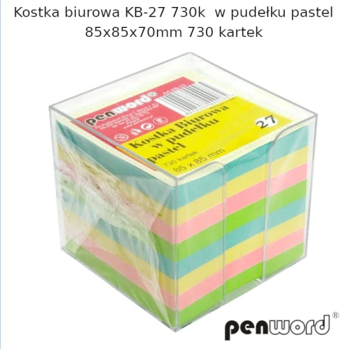 Notes kostka w pojemniku 85x85x70mm 730K pastelowe kolory KB-27 PENWORD