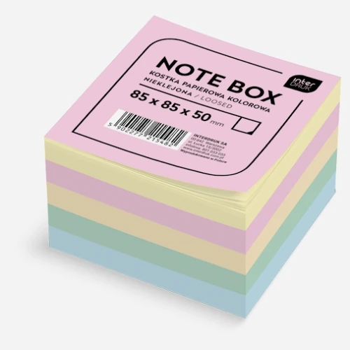 NOTES KOSTKA 85X85X50MM NIEKLEJONA KOLOROWA INTERDRUK kolory pastelowe