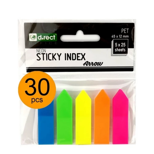 ZAKŁADKI INDEKSUJĄCE PP KPL.5KOL.NEON 12X45MM PET STRZAŁKI 009347 D.RECT