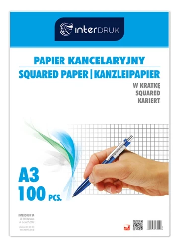 PAPIER KANCELARYJNY A3 KRATKA # 100 ark. INTERDRUK