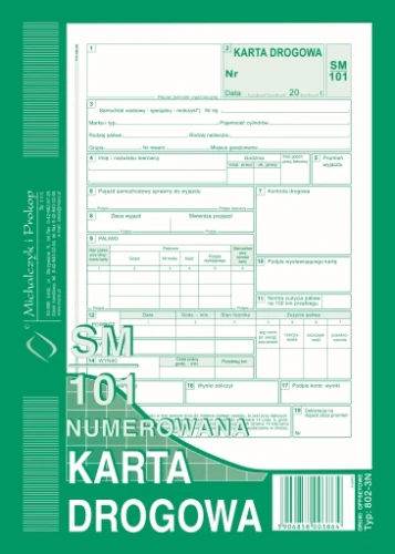 KARTA DROGOWA SAMOCHÓD OSOBOWY A5 SM101 Numerowana 802-3N M&P
