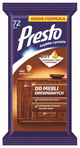 Nawilżane ściereczki do mebli drewnianych PRESTO 72szt. białe