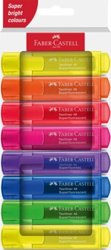 ZAKREŚLACZ KOMPLET 8KOL (6+2 żółte) 1546 SUPER NEON 254648 FABER-CASTELL kartonowe opakowanie
