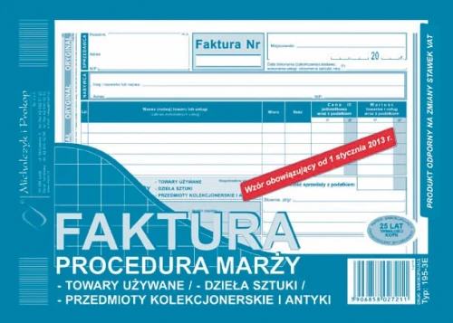 Faktura procedura marży A5 195-3E M&P O+K (towry używane, dieła sztuki, przedmioty kolekcjonerskie, antyki)